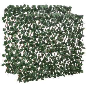 Outsunny Vedação com Treliça Expansível de 2 Peças com Folhas Artificiais Parede de Folhas com Vime Decorativa Vedação de Privacidade 295x70 cm Verde
