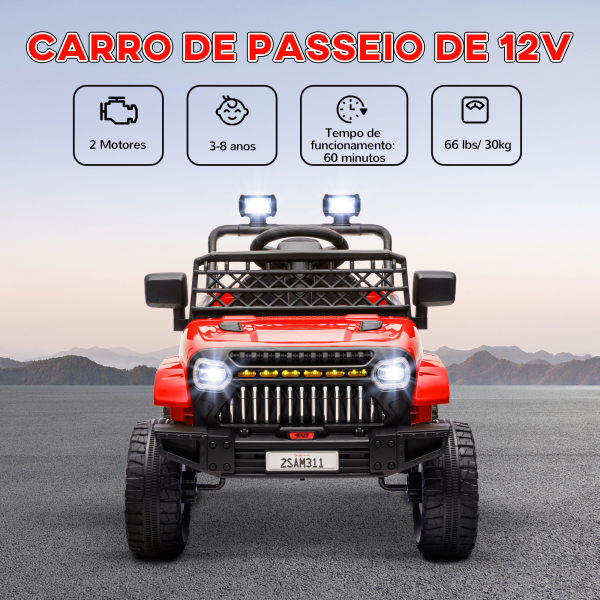AIYAPLAY Carro Elétrico para Crianças Carro Elétrico Infantil UTV 12V com Velocidade Ajustável USB e Faróis  95x62,5x65 cm Vermelho - Image 4