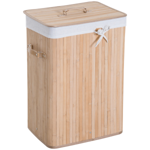HOMCOM Cesto de Roupa de Bambu Dobrável Cesto para Roupa Suja com Tampa e Bolsa Amovível 40x30x60 cm Bambu