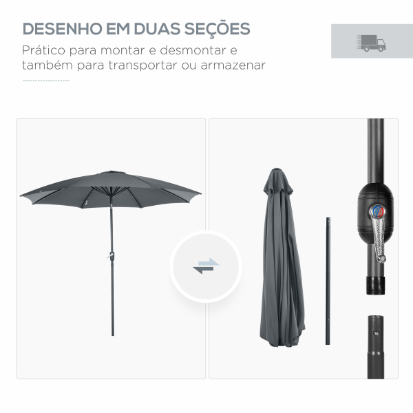 Outsunny Chapéu de Sol a Manivela com Teto Inclinável e 8 Hastes de Metal para Pátio Varanda Exterior Ø300x240 cm Cinza - Image 8