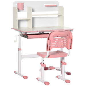 HOMCOM Conjunto de Secretária e Cadeira para Crianças com Altura Ajustável e Bancada Inclinável 80x52x88x109cm e 35,5x44,5x66-80cm Rosa