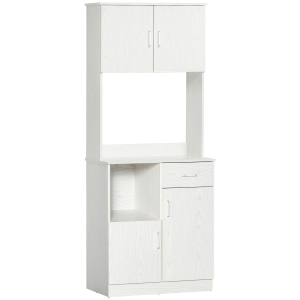 HOMCOM Armário Auxiliar de Cozinha com 3 Portas de armário Prateleira Ajustável Gaveta e estante Aberta 71x41x178 cm Branco