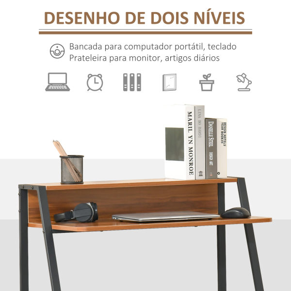HOMCOM Secretária Mesa de Computador 84x45x85cm com Bancada de Madeira e Pés de Metal Estilo Moderno para Escritório Estúdio Dormitório Carga Máxima 20kg Nogueira e Preto - Image 4