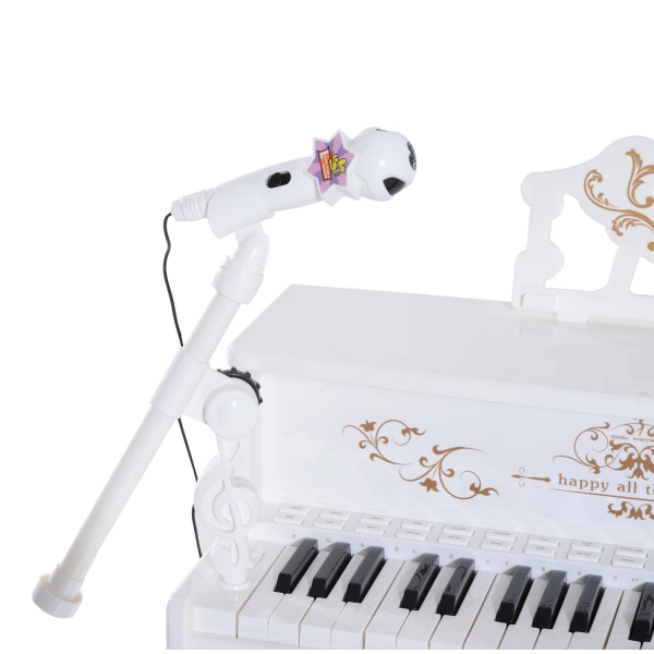 HOMCOM Piano Elétrico Infantil de 37 Teclas Conjunto de Piano com Microfone Banco Luzes e 22 Canções USB/MP3/Bluetooth Karaokê 53,5x27x63cm Branco - Image 8