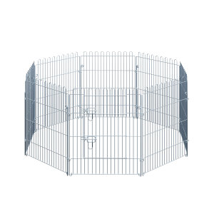 PawHut Parque para Animais de Estimação com 8 Paineis 63x76cm Cerca para Animais de Estimação com Porta com Trava para Jardim Pátio Exterior Prata