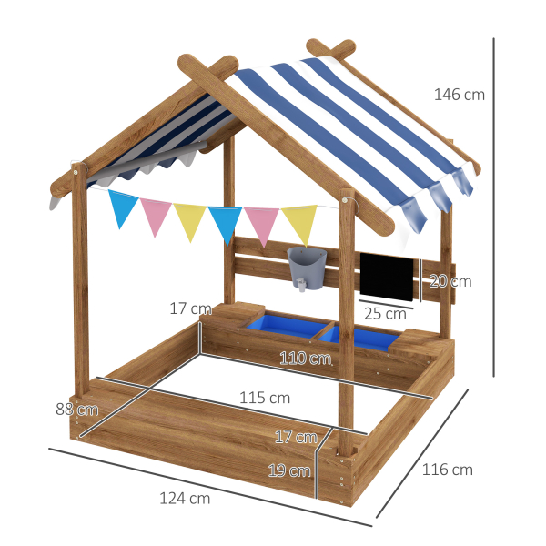 Outsunny Caixa de Areia para Crianças de Madeira com Toldo Torneira e Ardósia para Pátio Jardim 124x116x146 cm Castanho - Image 3