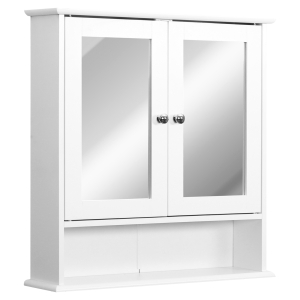 kleankin Armário de banheiro com parede de espelho com 2 portas 3 níveis de armazenamento de parede Cor Branco 56x13x58cm