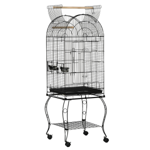 PawHut Gaiola para Pássaros com Suporte e Rodas Bandeja Amovível e 2 Tigelas para Papagaios Piriquito 51x51x153 cm  Preto