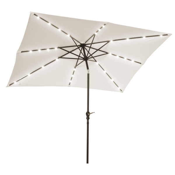 Outsunny Chapéu de Sol com Luzes LED 268x205x248 cm Chapéu de Sol de Jardim Inclinável até 45° e Abertura a Manivela Creme