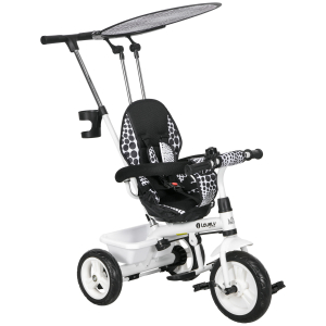HOMCOM Triciclo para Bebês 2 em 1 Triciclo Evolutivo para Crianças de +12 Meses com Toldo Dobrável e Guiador Telescópico Branco