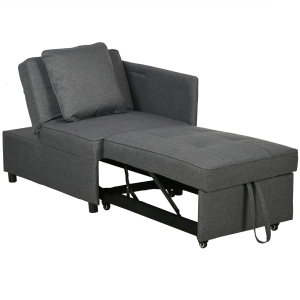 HOMCOM Sofá Cama 3 em 1 Sofá de 2 Lugares com Encosto Ajustável Sofá Cama Individual com Almofadas 65x98x69 cm Cinzento