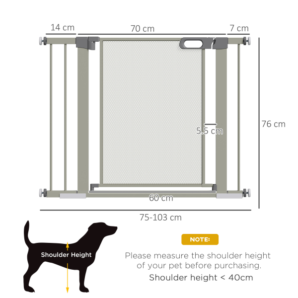 PawHut Barreira de Segurança para Cães Extensível 75-103 cm com 2 Extensões Duplo Bloqueio Fechamento Automático Cinza - Image 3
