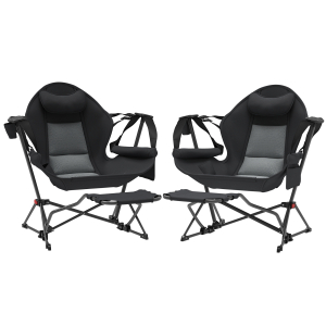 Outsunny Conjunto de 2 Cadeiras Baloiço de Campismo Dobrável com Apoio para os Pés e Suporte para Copos 88x160x104 cm  Preto