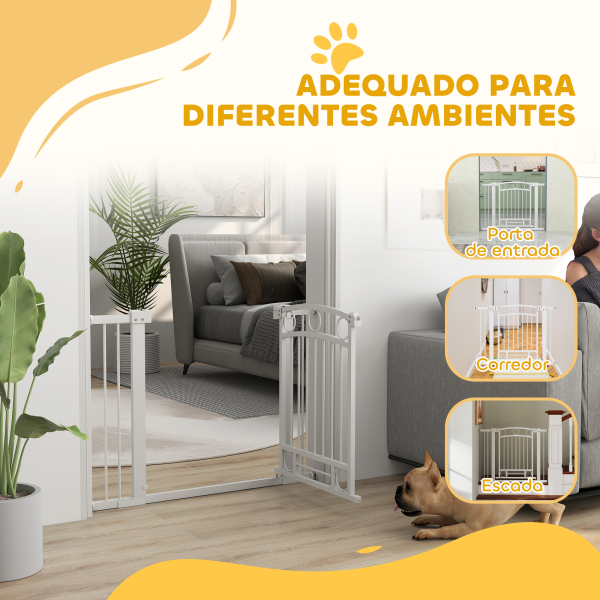 PawHut Barreira de Segurança para Cães com Largura Ajustável 76-104 cm Barreira com 2 Extensões para Escadas e Portas Branco - Image 9
