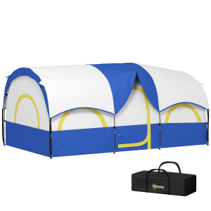 Outsunny Tenda de Campismo Familiar Tipo Túnel para 4-6 Pessoas Impermeável 3.000 mm Dobrável 435x251x195 cm Azul e Cinzento