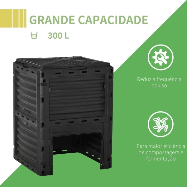 Outsunny Compostor Orgânico de 300L de capacidade para a Produção de Fertilizante de Jardim com 48 Respiradouros 60,5x60,5x81,5cm Preto - Image 5