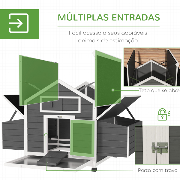 PawHut Galinheiro para Exterior 150x100x96,5 cm Galinheiro de Madeira com 2 Ninhos Bandeja Amovível Cinza e Branco - Image 5