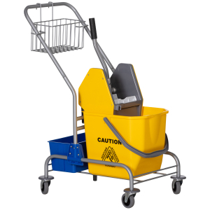 HOMCOM Carro de Limpeza Profissional Balde de Esfregona com Rodas Balde Removível de 25 Litros 72x49,5x95 cm Amarelo