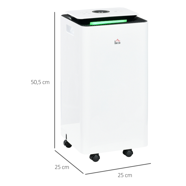 HOMCOM Desumidificador Elétrico 10L/dia Depósito 2,5L Silencioso com 5 Modos 2 Velocidades Ecrã LED e Temporizador 25x25x50,5 cm Branco - Image 3