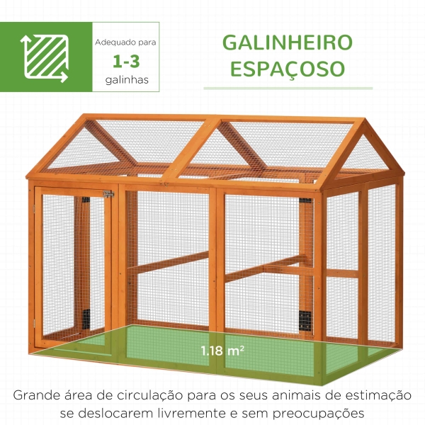 PawHut Galinheiro para Exterior 140x88,5x106 cm para 1-3 Galinhas com Estrutura de Madeira e 2 Portas com Fechadura  Madeira - Image 4