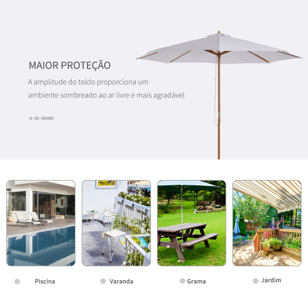 Outsunny Chapéu de Sol de Jardim Ø300x250cm com Sistema de Polia Teto Ventilado e Mastro Desmontável de Madeira para Terraço Pátio Exterior Branco - Image 6