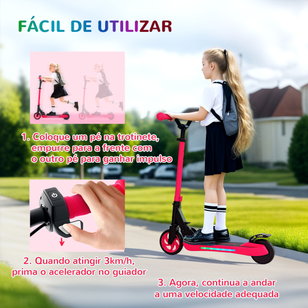 SPORTNOW Trotinete Elétrica Dobrável para Crianças 120 W Autonomia 6 km e Máximo 10 km/h com Travão Luzes LED 74x52x83-87 cm Vermelho - Image 4