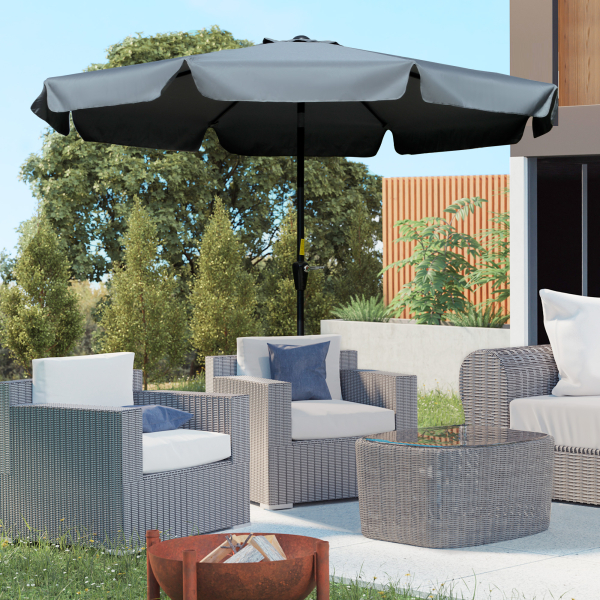 Outsunny Chapéu de Sol de Jardim Ø266x248,5 cm Proteção UV50+ Chapéu de Sol de Alumínio Inclinável com Teto de Ventilação Cinza Escuro - Image 2