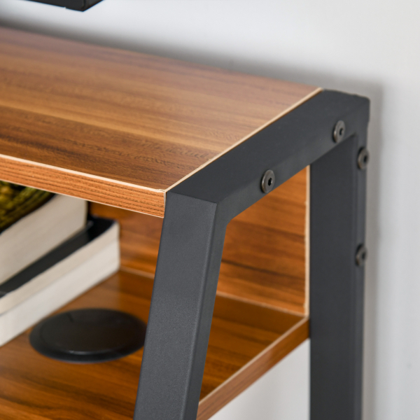 HOMCOM Secretária Mesa de Computador 84x45x85cm com Bancada de Madeira e Pés de Metal Estilo Moderno para Escritório Estúdio Dormitório Carga Máxima 20kg Nogueira e Preto - Image 9
