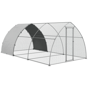 PawHut Galinheiro para Exterior 304x560x220 cm de Aço Galvanizado Cobertura de Tecido Oxford Resistente aos Raios UV e Impermeável Prata