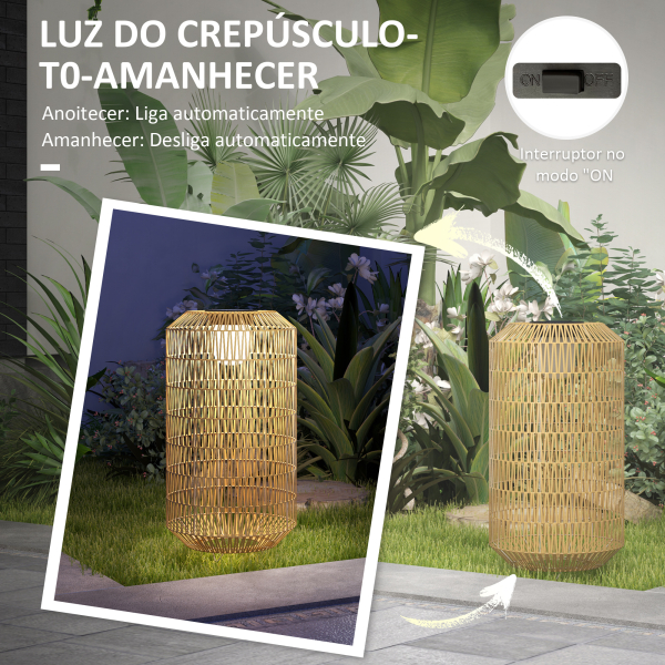 Outsunny Candeeiro Solar em Vime Sintético com Luzes LED Ligação e Desligação Automática Desenho Boémio Impermeável Ø30x55 cm Madeira - Image 6