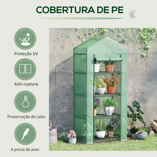Outsunny Estufa de Jardim com 4 Prateleiras e Cobertura de PE Estufa de Aço para Cultivo de Plantas Flores 70x50x160cm Verde - Image 5