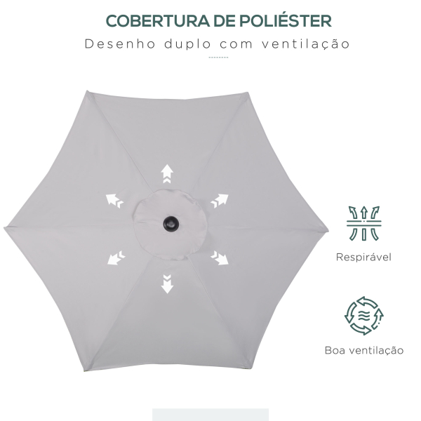 Outsunny Chapéu de Sol de Jardim Ø196x204 cm com Mastro de Alumínio Manivela Teto com Ventilação Suporte de Fixação e Desmontável  Cinzento Claro - Image 6