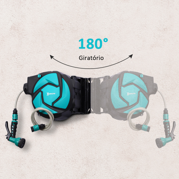 DURHAND Enrolador de mangueira retrátil 10m com cabeça multifuncional Sistema de enrolamento automático com trava Conector de 1m para gramado de jardim 29,5x16,5x33cm Preto e verde - Image 5