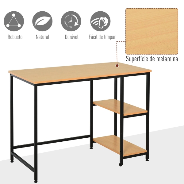 HOMCOM Mesa para Computador com 2 Prateleiras Pés Ajustáveis ​​106x50x76 cm Cor Madeira - Image 6