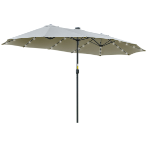 Outsunny Chapéu de Sol Duplo de Jardim com 48 Luzes LED Solar 450x265x240cm com Manivela Proteção Solar para Terraço Cinza Claro