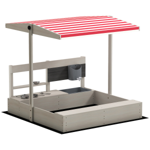 Outsunny Caixa de Areia de Madeira para Crianças com Teto Ajustável  Acessórios de Cozinha e Banco  114x110x110 cm Madeira
