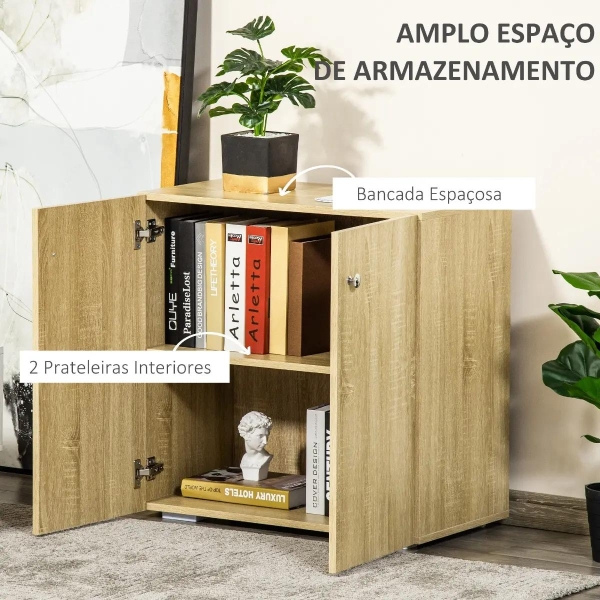 HOMCOM Aparador de Sala de Estar com 2 Portas Armário Auxiliar com 2 Prateleiras para de Livros Roupa Brinquedos Estilo Moderno 70x39x70cm Madeira natural - Image 4
