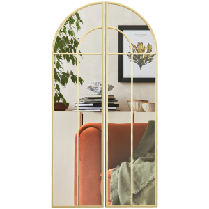 HOMCOM Espelho Decorativo de Parede com 2 Peças 30x120 cm Espelho em Forma de Arco e Estrutura de Metal para Entrada Dourado