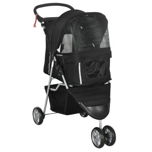PawHut Carrinho para Animais de Estimação Dobrável com Rodas Giratórias Cesto e Suporte para Copos 75x45x97 cm Preto