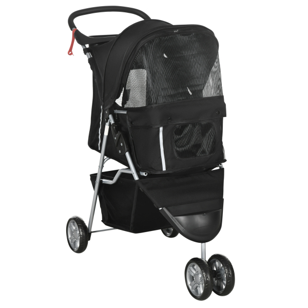 PawHut Carrinho para Animais de Estimação Dobrável com Rodas Giratórias Cesto e Suporte para Copos 75x45x97 cm Preto