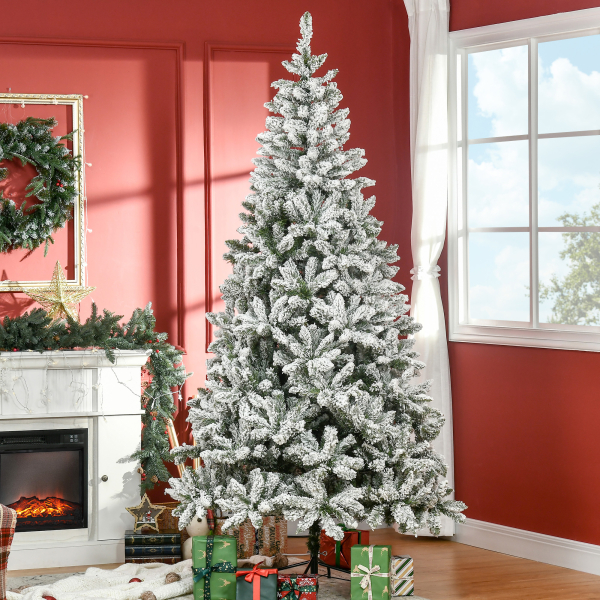 HOMCOM Árvore de Natal Artificial 225 cm com Neve Ignífugo com 1300 Ramos Folhas de PVC Base Dobrável Verde - Image 4