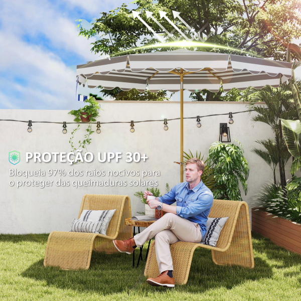 Outsunny Chapéu de Sol de Jardim com Ângulo Ajustável Inclinável e Manivela Proteção UV 50 + Ø268x237 cm  Cinza e Branco - Image 5
