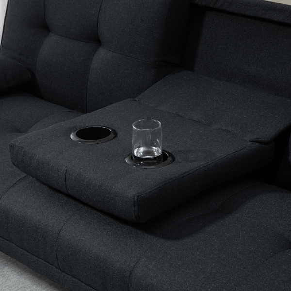 HOMCOM Sofá Cama 3 Lugares com Encosto Ajustável Apoio para os Braços Desmontável e 2 Suportes para Copos 181x77x78 cm Cinza - Image 9