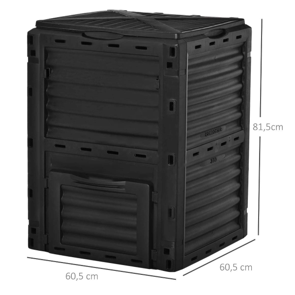 Outsunny Compostor Orgânico de 300L de capacidade para a Produção de Fertilizante de Jardim com 48 Respiradouros 60,5x60,5x81,5cm Preto - Image 3