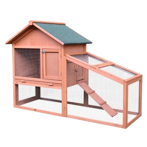 PawHut Casa para Coelhos de Madeira Coelheira para Exterior Teto de Tela de Asfáltica 144x64,5x100 cm Madeira