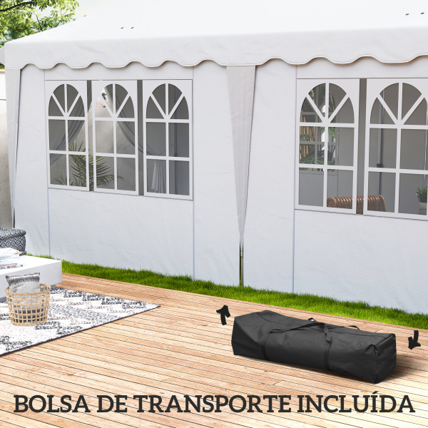 Outsunny Tenda Dobrável Pop Up 596x300x315 cm com 6 Paredes Laterais Anti-UV Altura Ajustável para Campismo Festas Branco - Image 7
