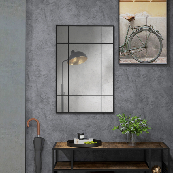 HOMCOM Espelho de Parede Retangular 90x60 cm com Moldura de Metal Espelho Decorativo para Sala Quarto Entrada Preto - Image 2