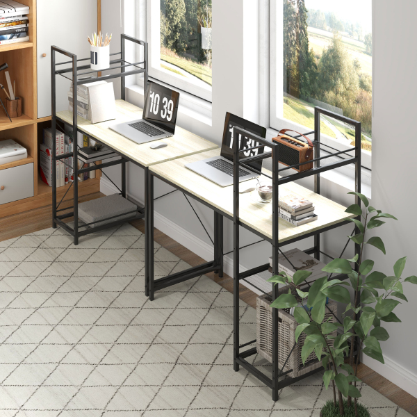 HOMCOM Secretária com Prateleira Reversível Estilo Industrial com Estrutura em Aço para Escritório 110x53x115,5 cm Carvalho e Preto - Image 8