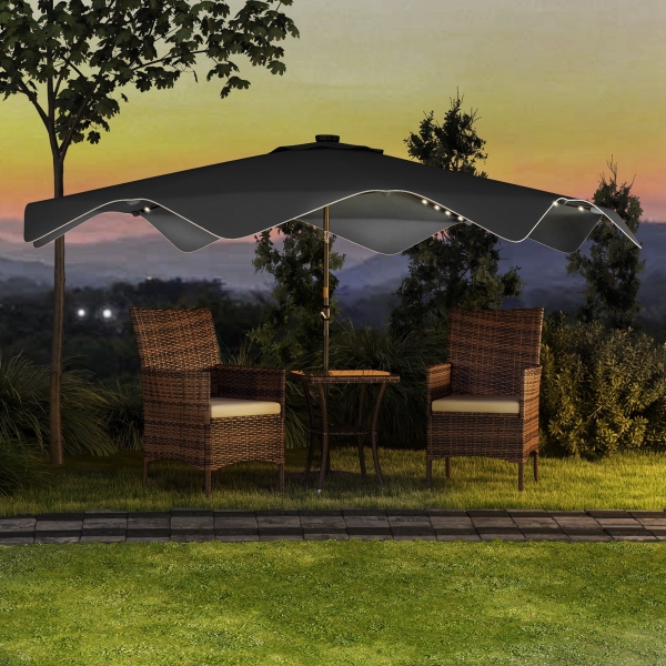 Outsunny Chapéu de Sol de Jardim Ø292x248 cm Chapéu de Sol com Manivela 32 Luzes LED Solares e 8 Hastes Cinza Escuro - Image 2