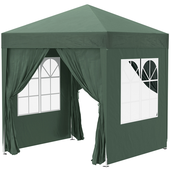 Outsunny Tenda Dobrável 2x2 m Tenda de Jardim com 4 Paredes Laterais Tecido Oxford 2 Portas 2 Janelas e Bolsa de Transporte para Exterior Terraço Campismo Festas Verde